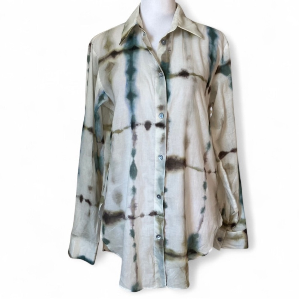 Massimo Dutti Tie Dye Cotton Button up Blouse size 2 - Picture 2 of 8